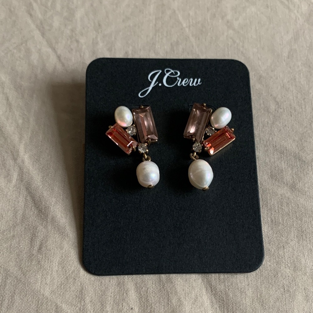 J. Crew Pink and Pearl Drop Earrings